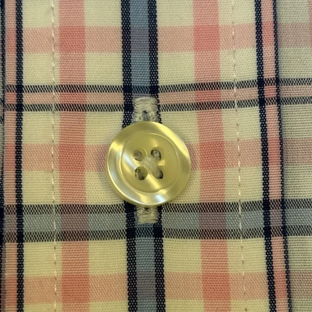 Brooks Brothers 346 Shirt Mens Medium Plaid Pink Blue Button Up Camp Casual